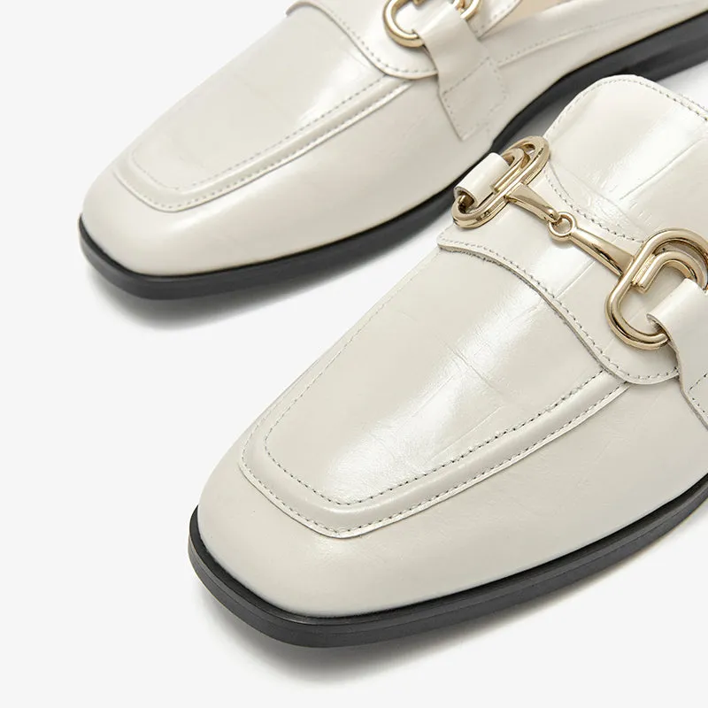BeauToday Women's Genuine Cow Leather Loafer Flats with Horsebit in Beige