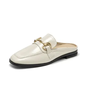 BeauToday Women's Genuine Cow Leather Loafer Flats with Horsebit in Beige