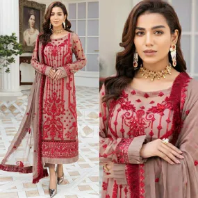 Beige Embroidered Georgette Pakistani Suit
