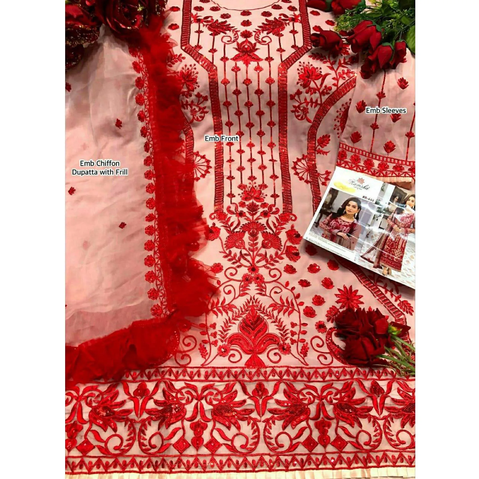 Beige Embroidered Georgette Pakistani Suit