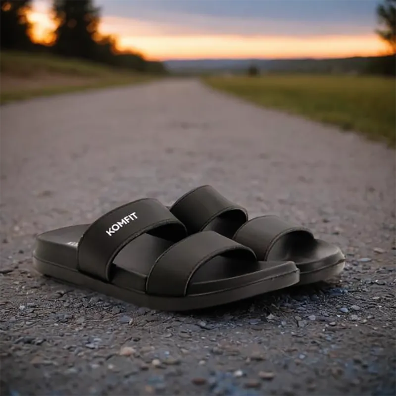 Black Double Strap Slippers for men