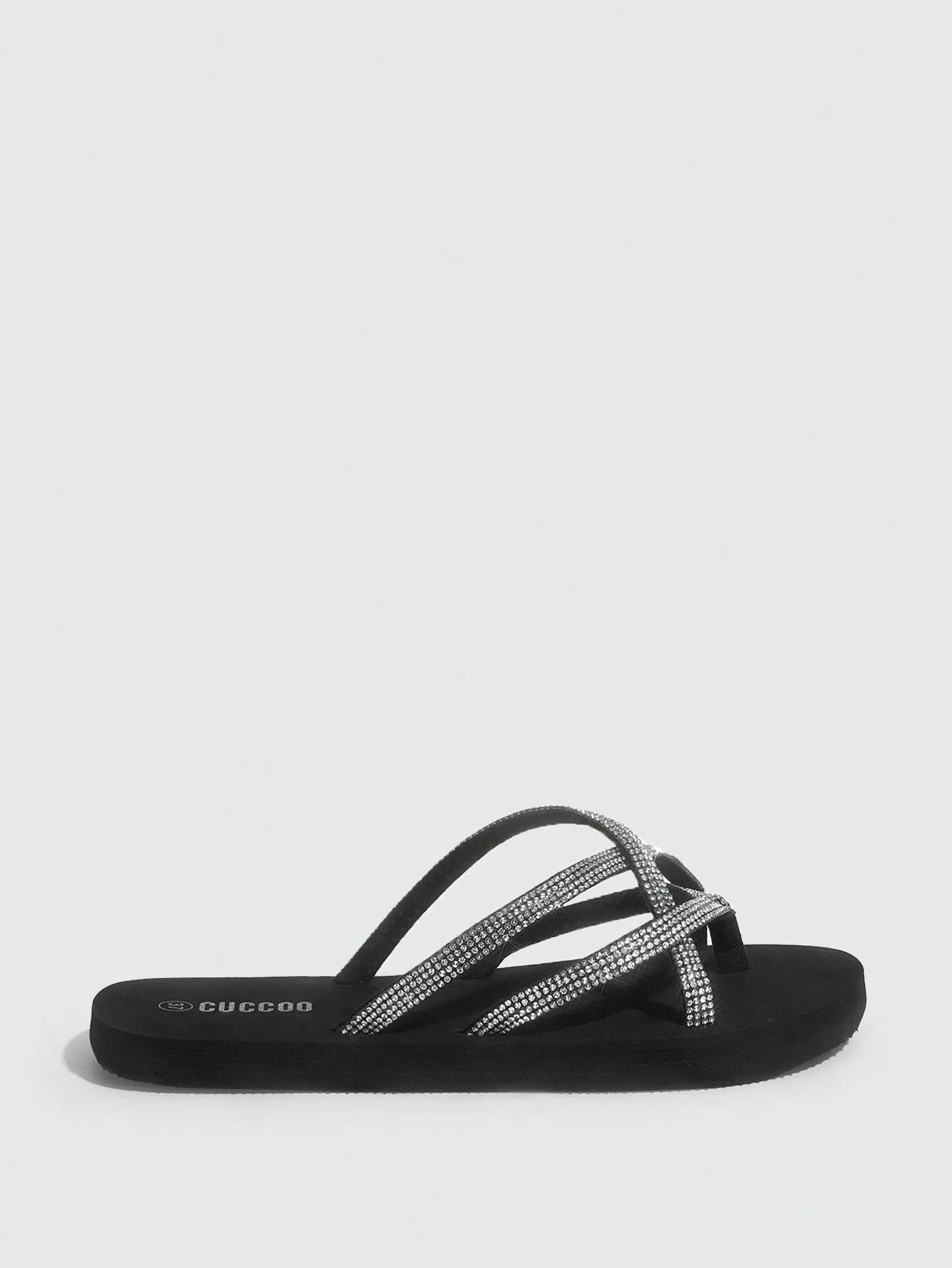 Black Rhinestone Decorated Slippers- FD ⚡