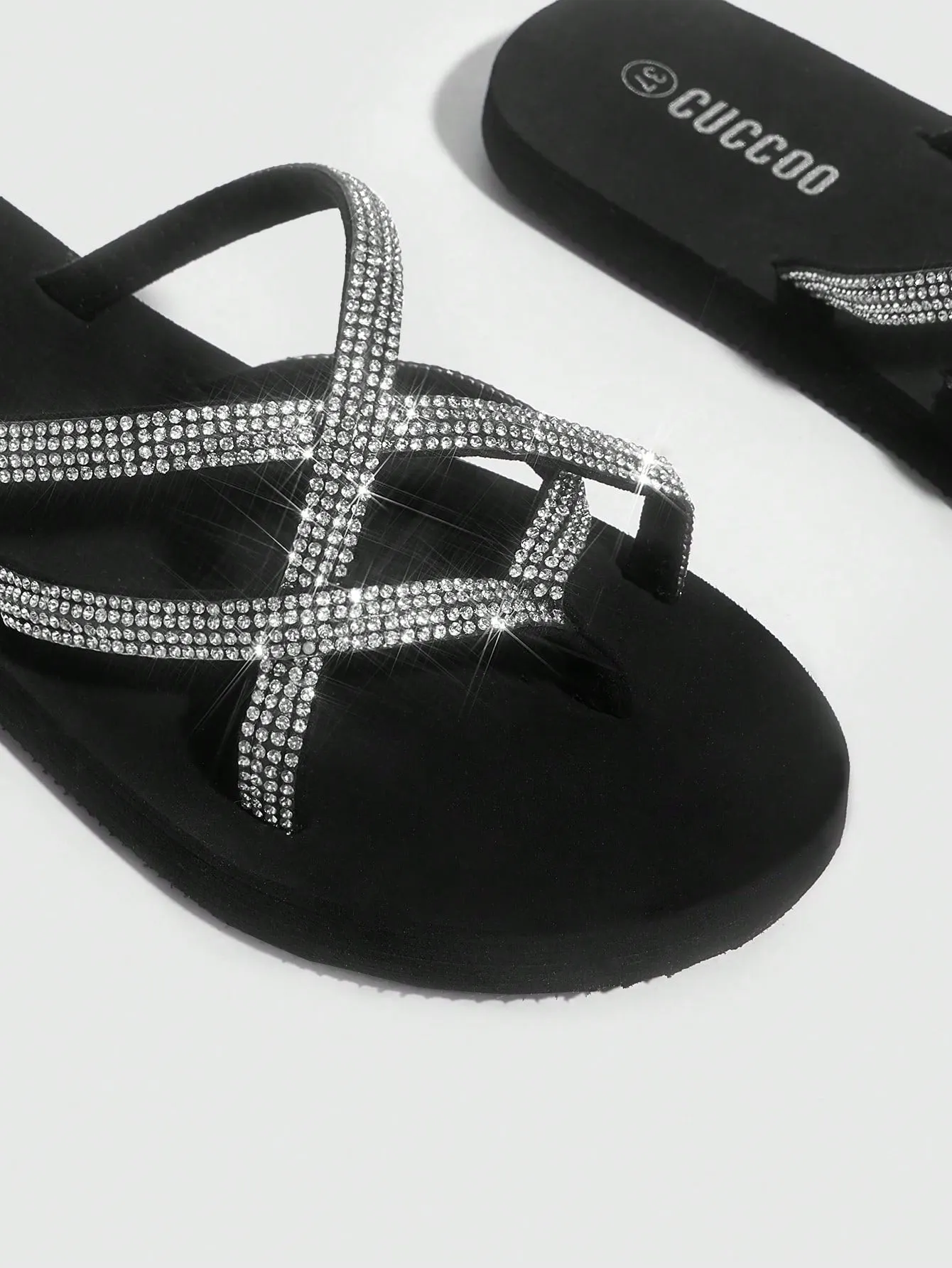 Black Rhinestone Decorated Slippers- FD ⚡