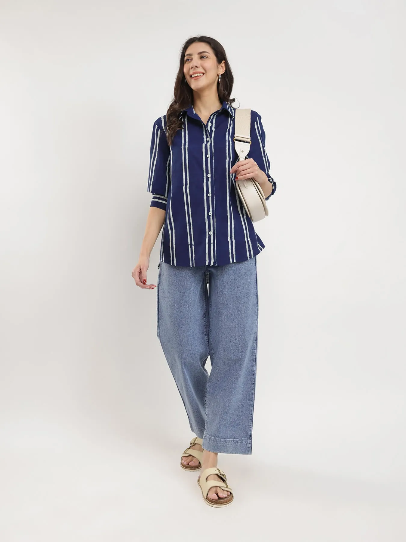 Cotton Dabu Striped Shirt - Indigo