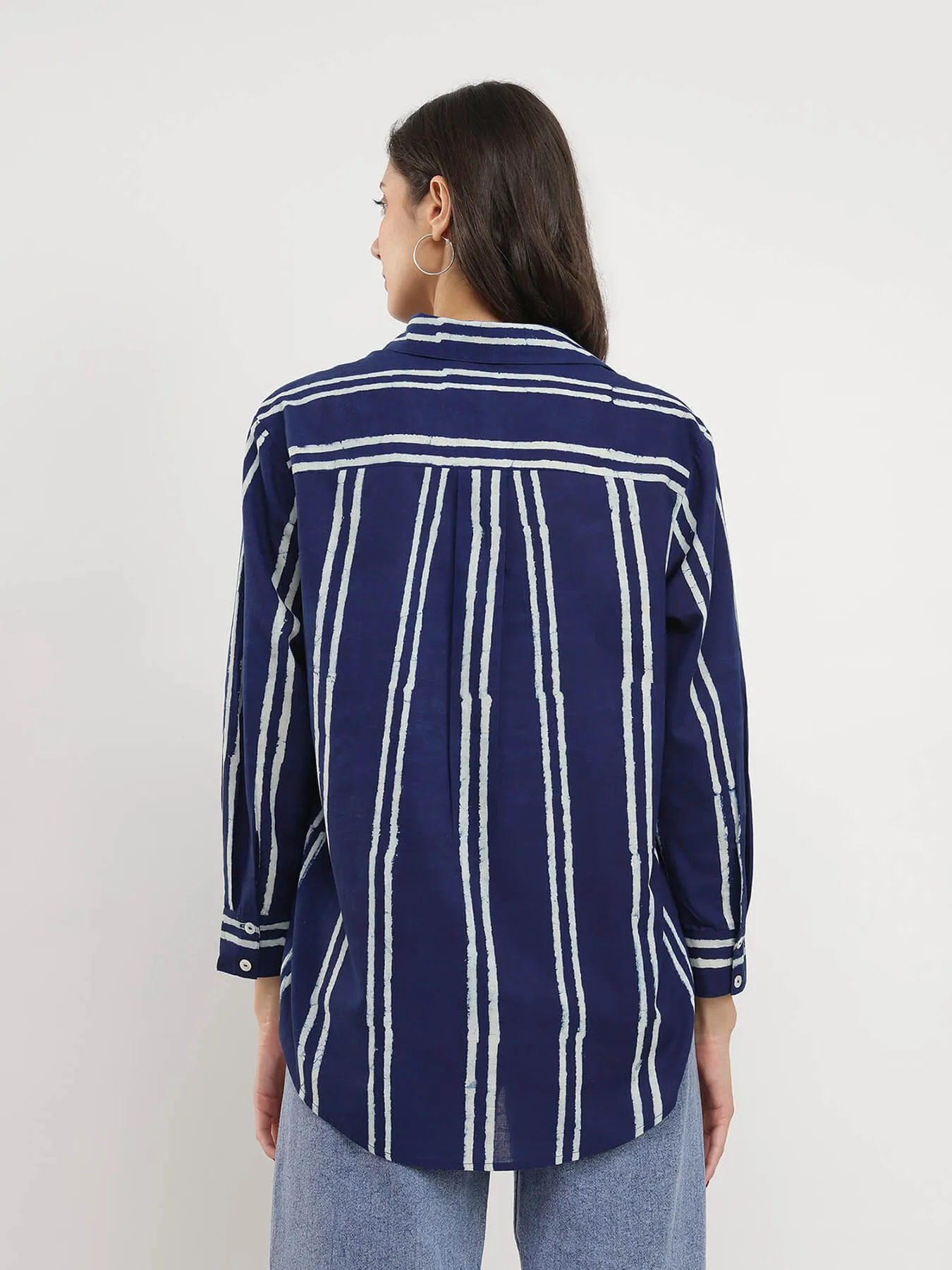 Cotton Dabu Striped Shirt - Indigo