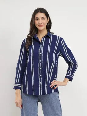 Cotton Dabu Striped Shirt - Indigo