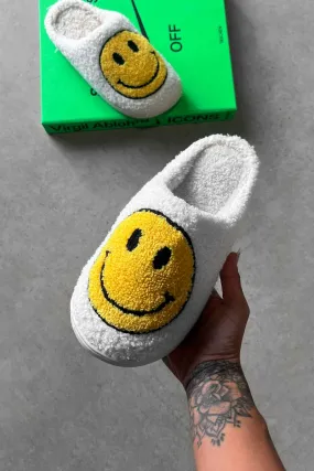 Emoji Shearling Slippers - Cream/Yellow