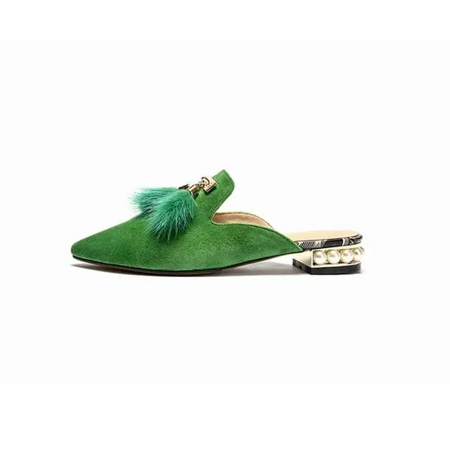 Fur Tassel Suede Mules - Black 36/US 6