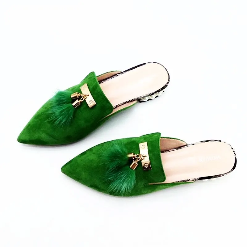 Fur Tassel Suede Mules - Black 36/US 6
