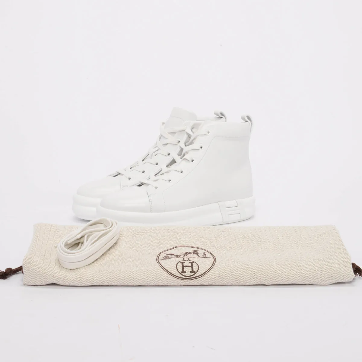Hermes White Calfskin Happiness High-Top Sneakers 39
