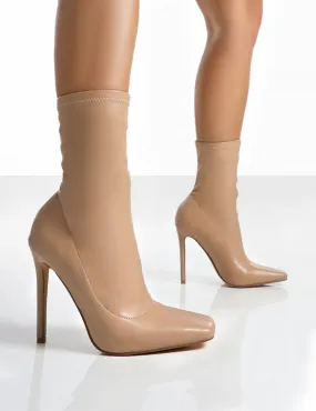 Lars Nude Pu Sock High Heeled Ankle Boots