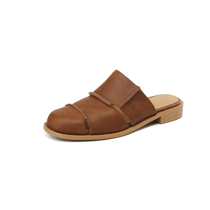 Leather Mules Cut Out Summer Slippers Handmade in Black/Beige/Brown