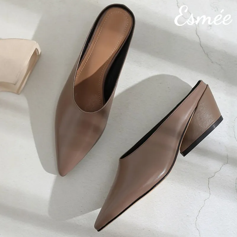 Leather Mules with Chunk Heels