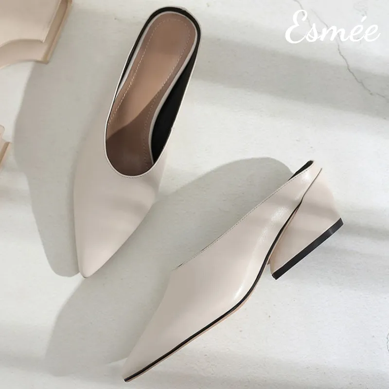 Leather Mules with Chunk Heels
