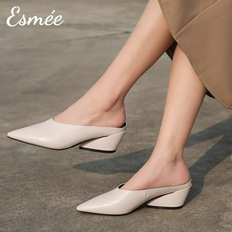 Leather Mules with Chunk Heels