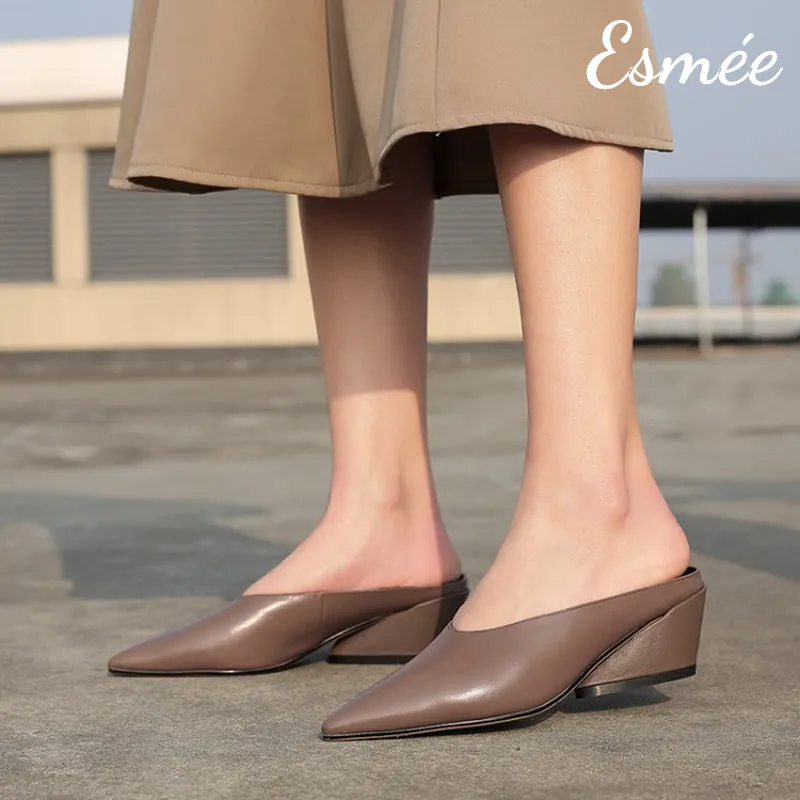 Leather Mules with Chunk Heels