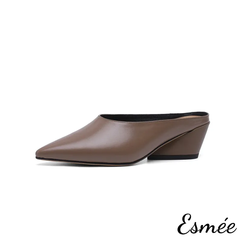 Leather Mules with Chunk Heels