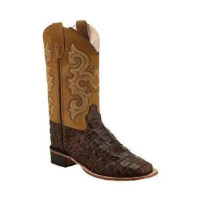 OLD WEST CHILDREN'S (9-3) CHOC CAIMAN PRINT SQUARE TOE BOOT