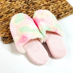 Props To You Tie Dye Fluffy Slippers in Light Pink Mix