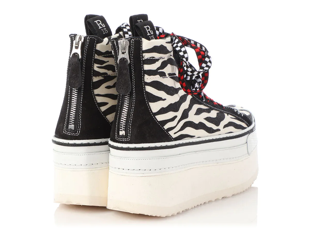 R13 Zebra Print High-Top Skater Platform Sneakers