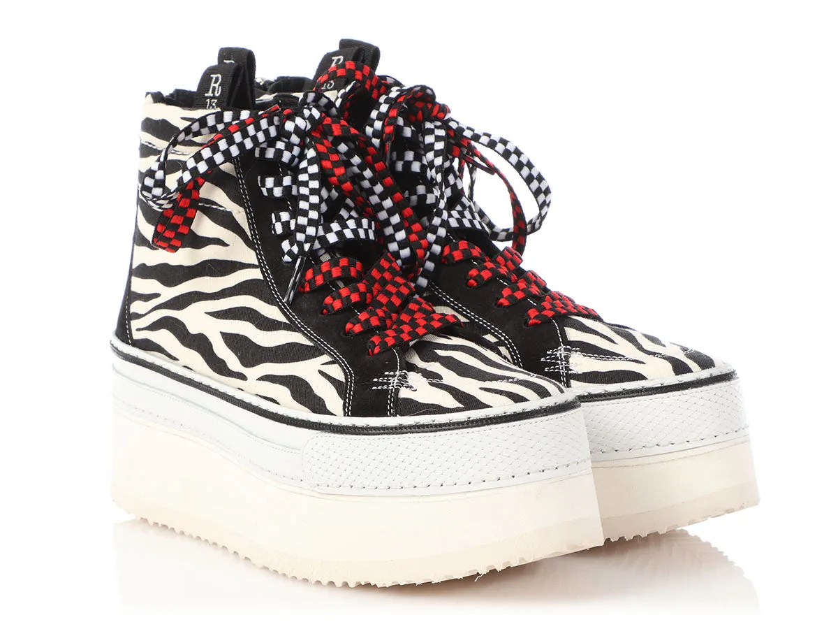R13 Zebra Print High-Top Skater Platform Sneakers