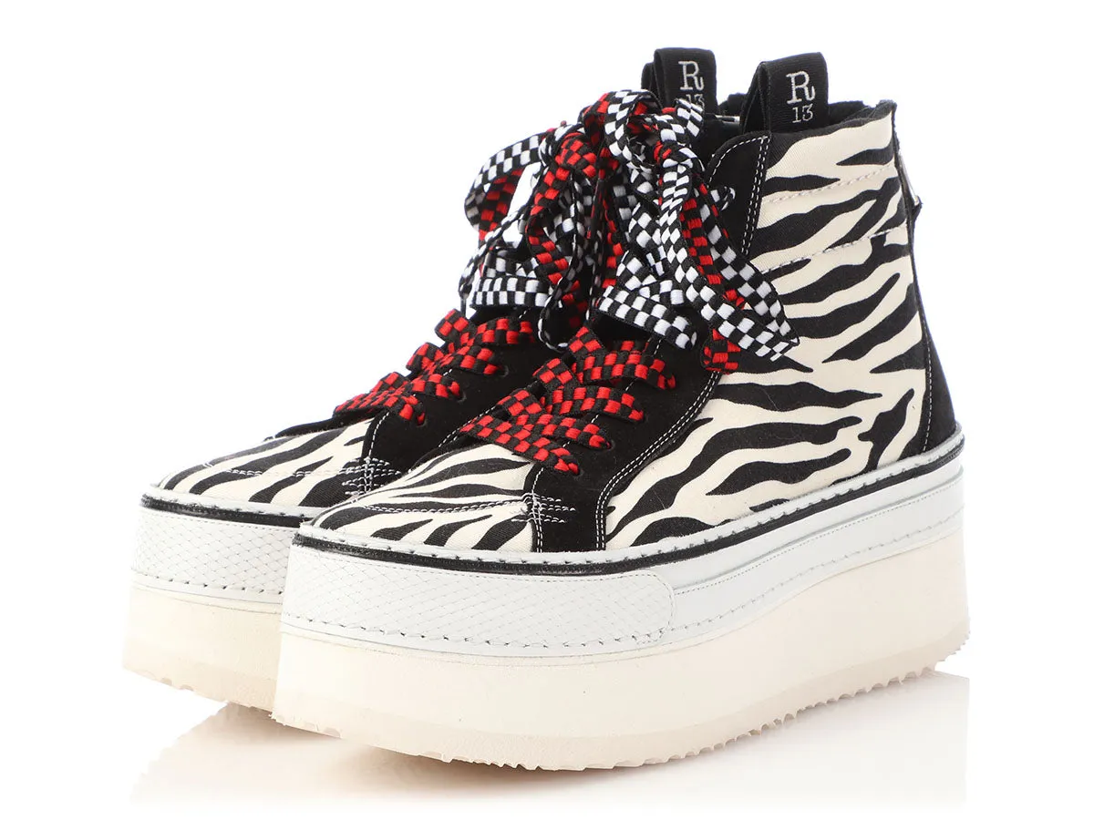 R13 Zebra Print High-Top Skater Platform Sneakers