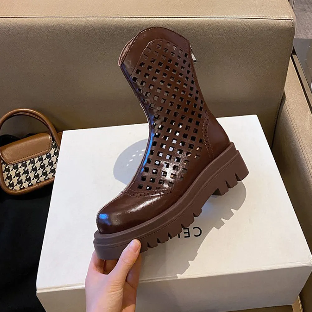 ROUND TOE CHUNKY HEEL MID CALF BOOTS for WOMEN