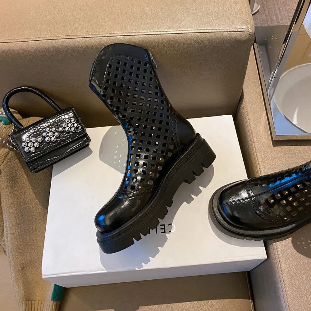 ROUND TOE CHUNKY HEEL MID CALF BOOTS for WOMEN