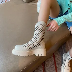ROUND TOE CHUNKY HEEL MID CALF BOOTS for WOMEN
