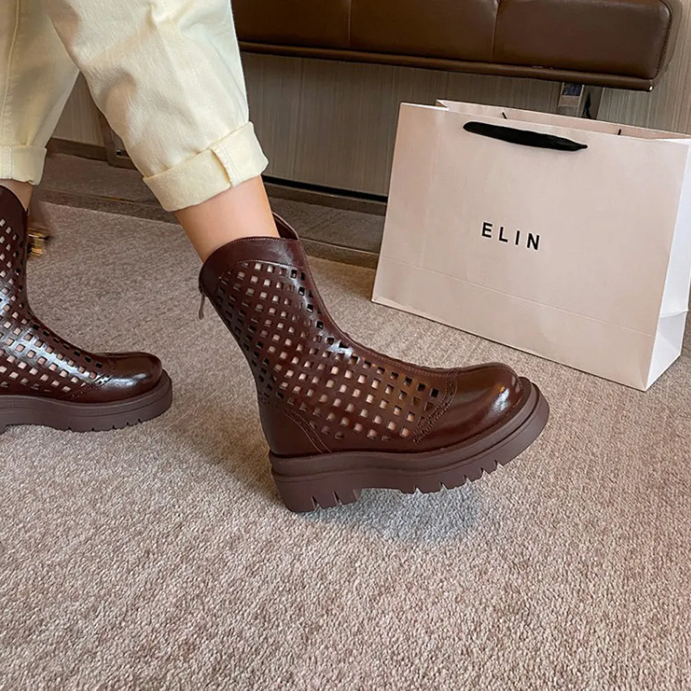 ROUND TOE CHUNKY HEEL MID CALF BOOTS for WOMEN