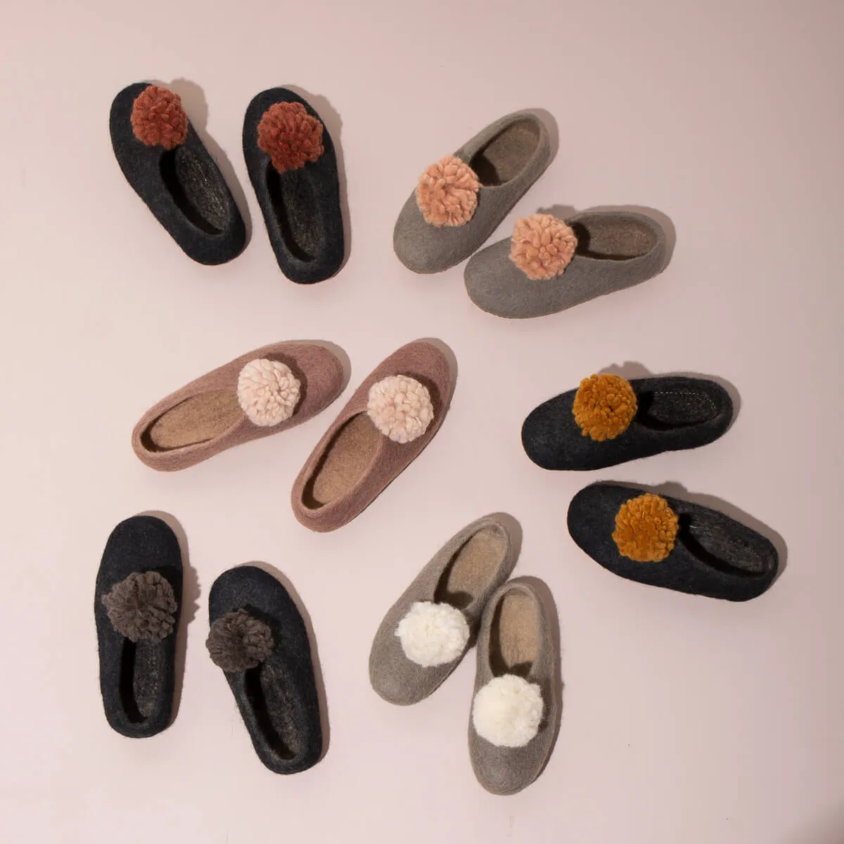 SALE - Pom Pom Felt Slippers - Dark Grey   Gold