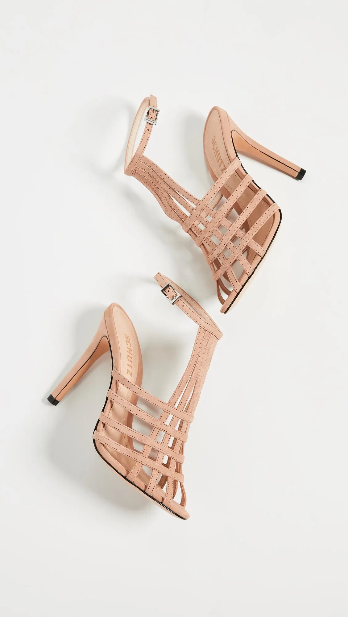 Schutz Joely Honey Beige Nude Strappy Open Toe Strappy High Heel Pumps Sandals