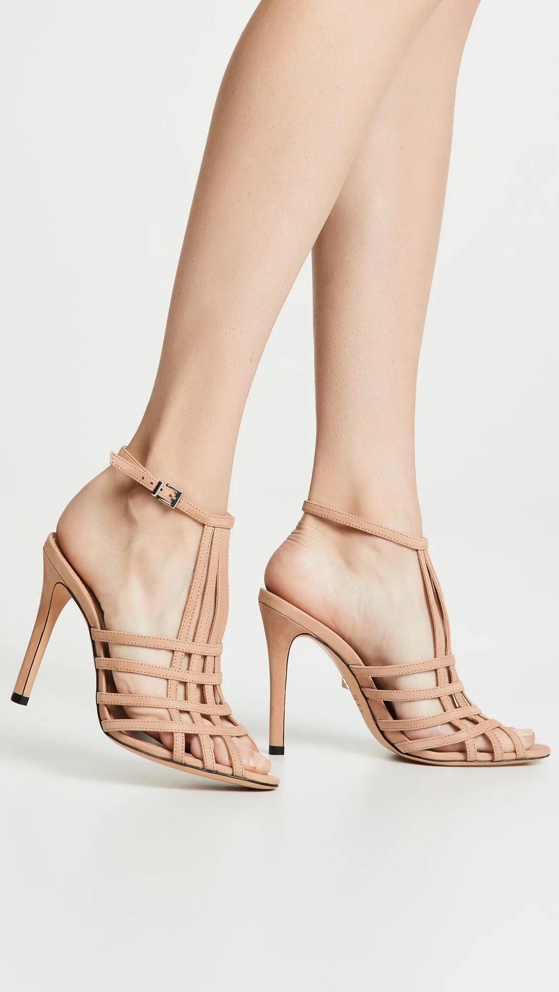 Schutz Joely Honey Beige Nude Strappy Open Toe Strappy High Heel Pumps Sandals