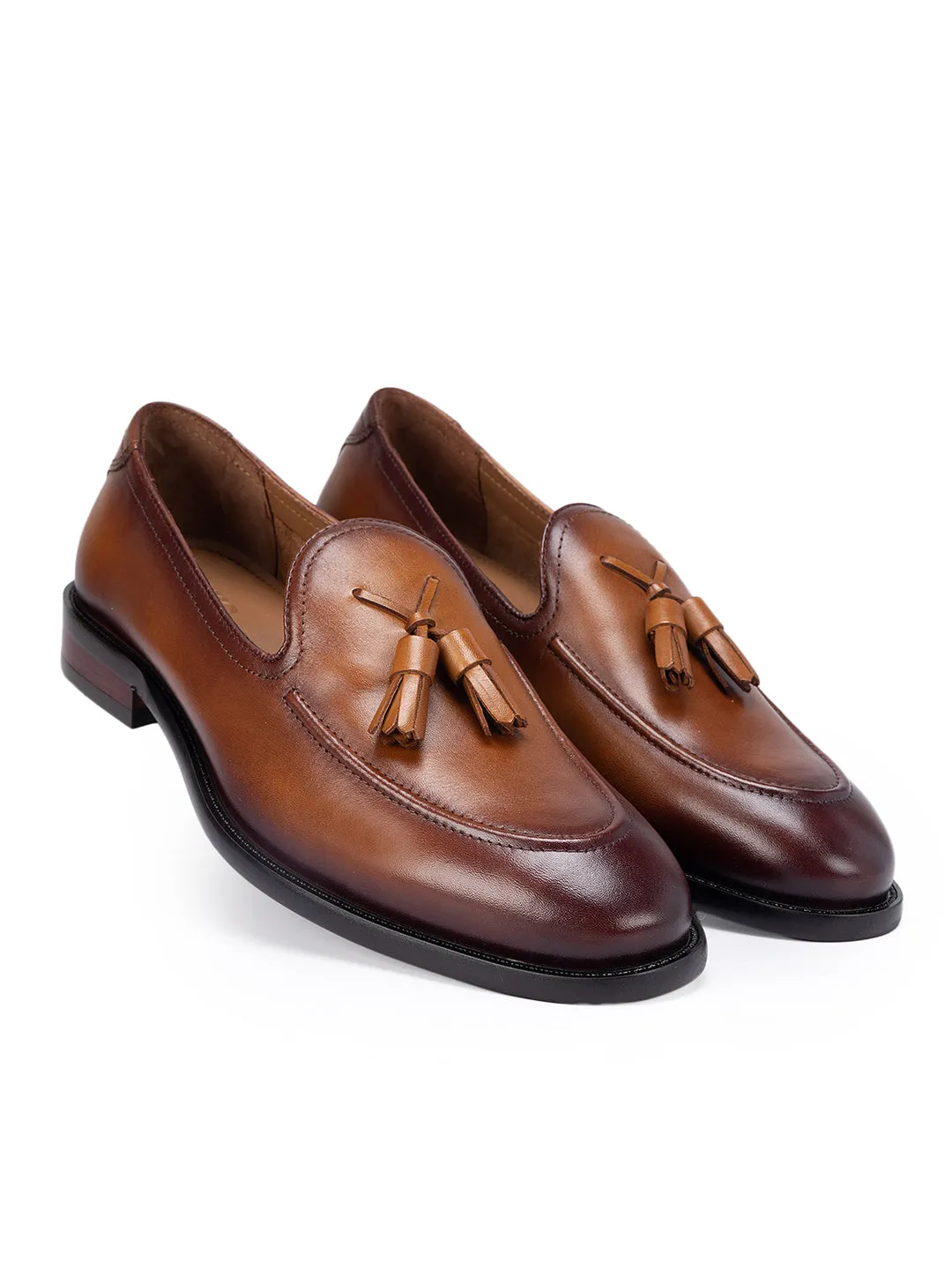Tan Leather Loafers With Tassels