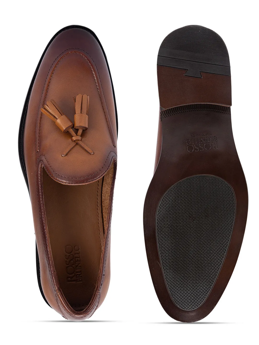 Tan Leather Loafers With Tassels