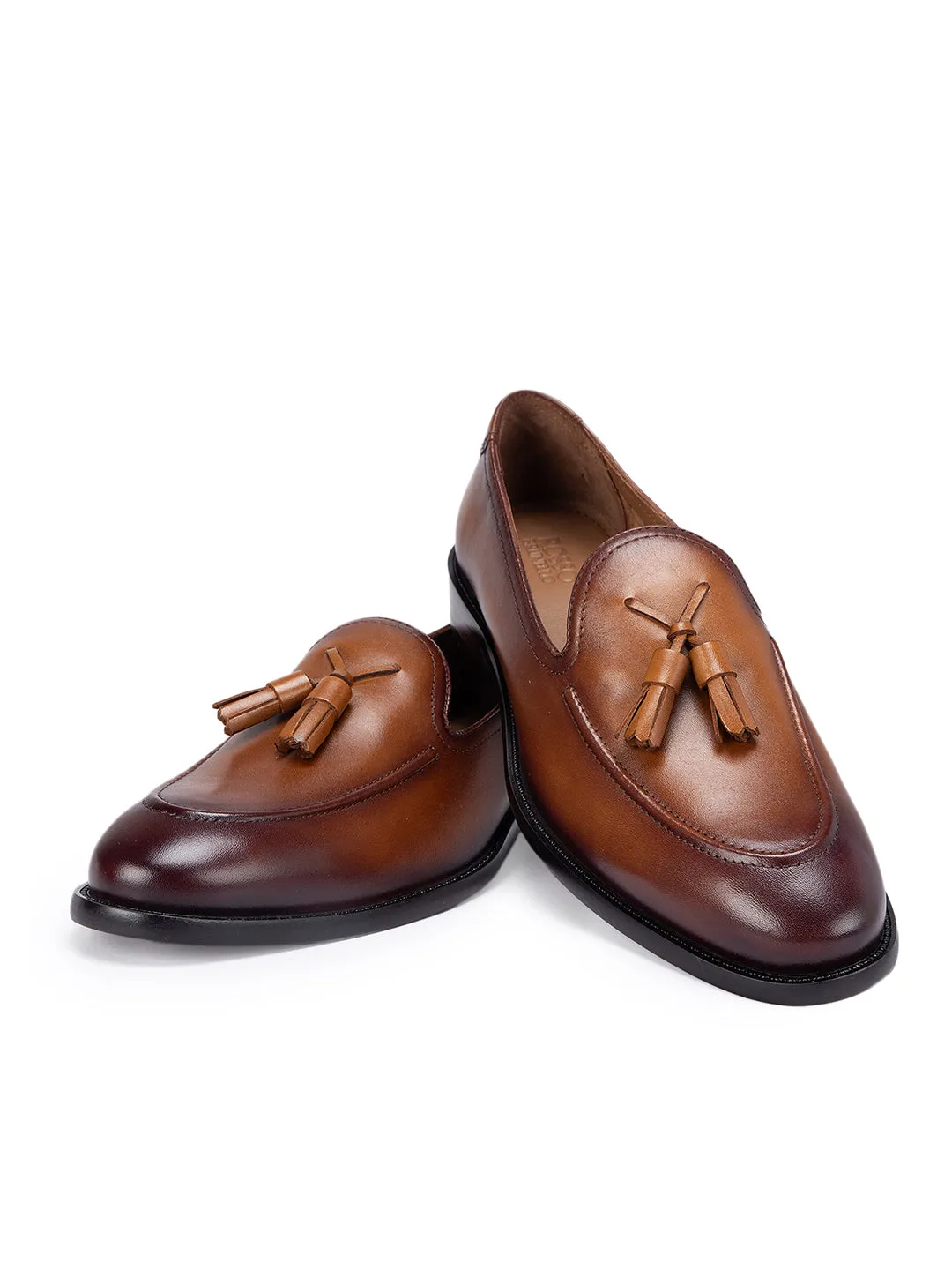 Tan Leather Loafers With Tassels