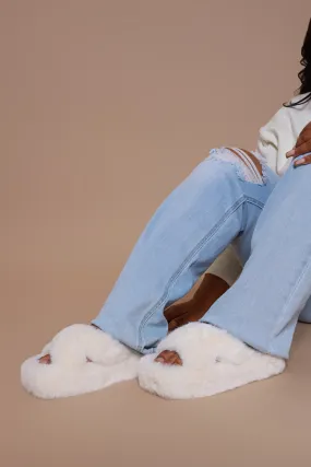 Ten Toes Down Furry Criss Cross Slippers - Ivory