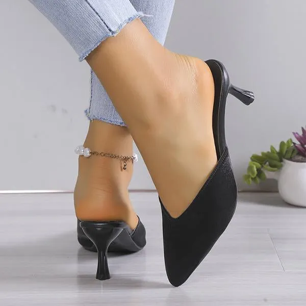 Women's Fashionable Pointed Toe Stiletto Heel Half Slippers 98274231S