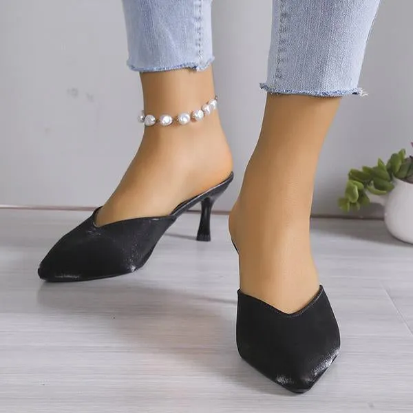 Women's Fashionable Pointed Toe Stiletto Heel Half Slippers 98274231S