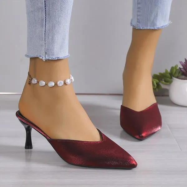 Women's Fashionable Pointed Toe Stiletto Heel Half Slippers 98274231S