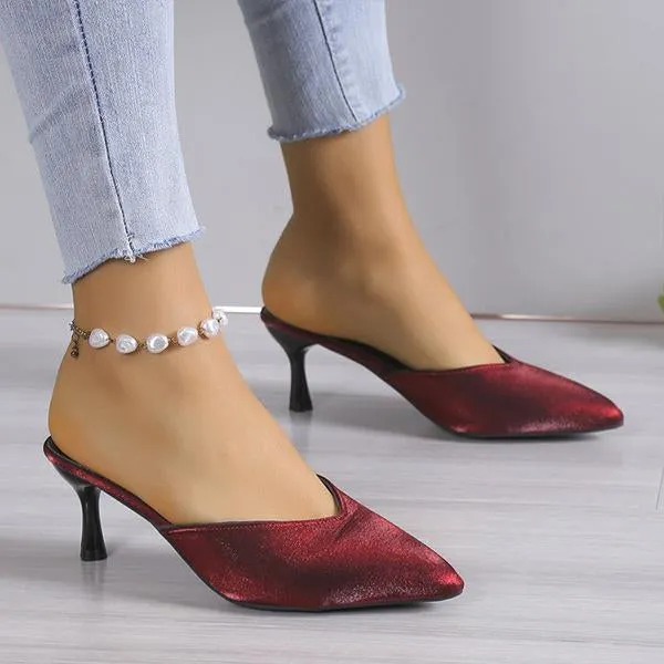 Women's Fashionable Pointed Toe Stiletto Heel Half Slippers 98274231S