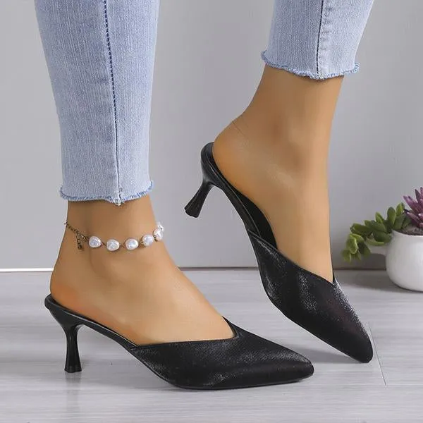 Women's Fashionable Pointed Toe Stiletto Heel Half Slippers 98274231S
