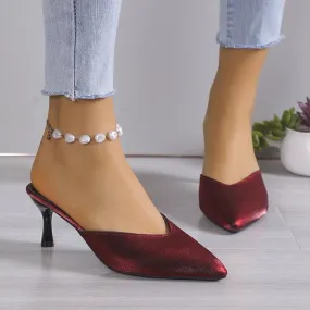Women's Fashionable Pointed Toe Stiletto Heel Half Slippers 98274231S