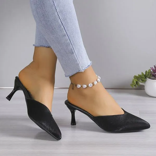 Women's Fashionable Pointed Toe Stiletto Heel Half Slippers 98274231S