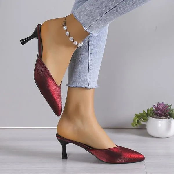 Women's Fashionable Pointed Toe Stiletto Heel Half Slippers 98274231S